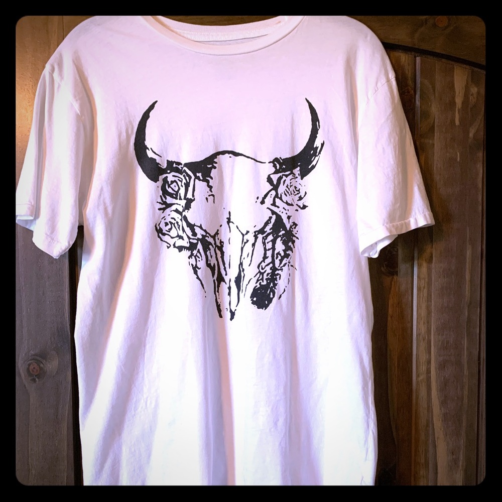 White vintage cow skull with floral tee -Small